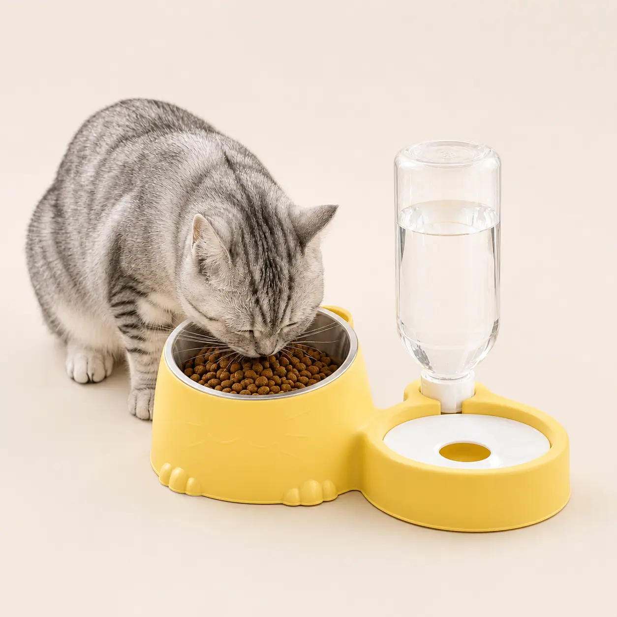 Sohochic 2-in-1 Raised Pet Feeder & Gravity Feed Water Dispenser - Muzzle-Friendly No-Spill Bowl, Elevated Stainless Steel Food Bowl for Small-Med Dogs & Cats with Easy Water Refill