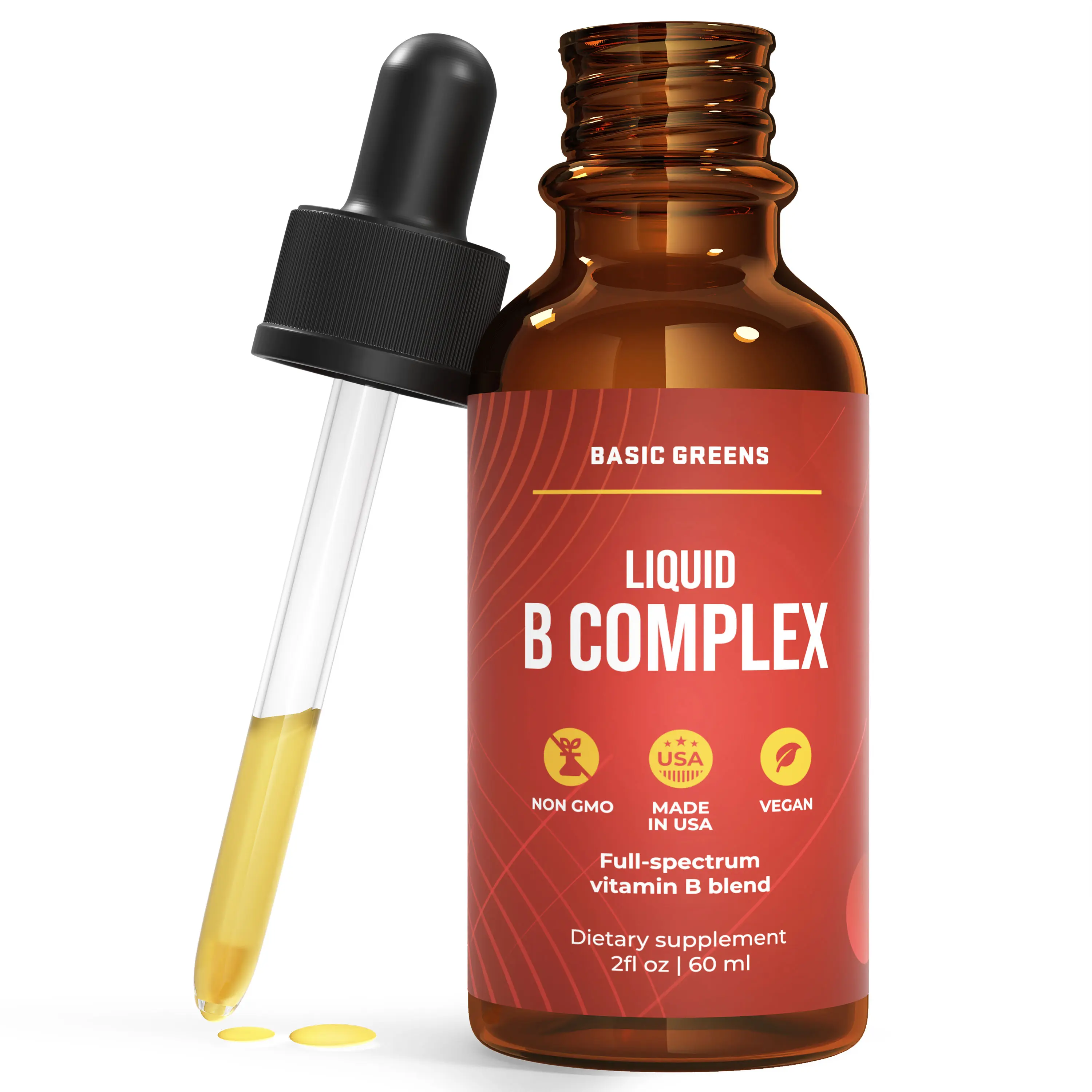 BASIC GREENS Vitamin B Complex (Vegan) Liquid - Sublingual Drops for Maximum Absorption & Energy Support, Extra Strength, Healthcare Edible