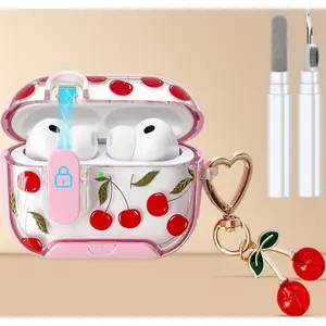 Compatible with AirPods Pro 3 Case with Safety Lock, Cute Kawaii Aesthetic AirPods Pro 3 Cover, Soft TPU Shockproof Protective Case with Keychain for Girls and Women