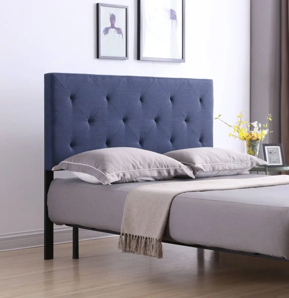 212 MAIN Full-Size Upholstered Tufted Rectangular Headboard - Blue, Rectangular Shape