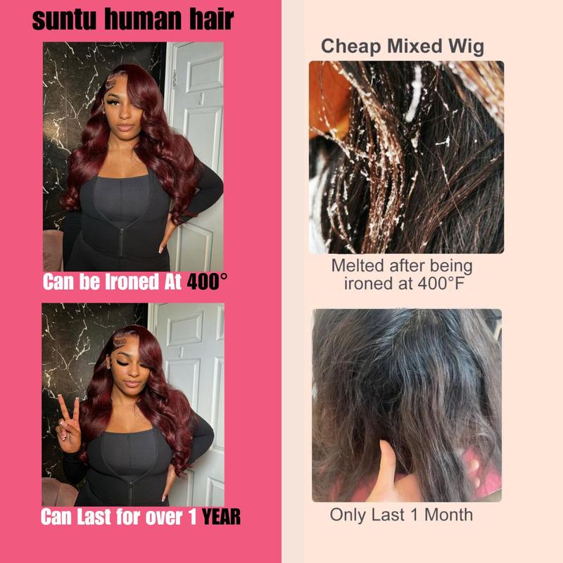 [Hot] Suntuhair 5x5 Lace Wear and Go Glueless Wigs Body Wave Human Hair Burgundy Dark Red Hair 99j Wig Lace Front Wigs 100% Human Hair Upgraded No Glue Closure Wigs Human Hair for Women 20-32 Inch