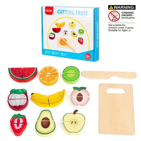 Wooden Food Cutting Toy, Simulation Kitchen Pretend Toy, Educational Toy for Teens, Cutting Fruit & Vegetable Food Set, Play Food Sets