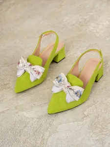 Vintage Bow Pointed Toe Open Back Chunky Heel Sandals, Low Cut Strap Elegant Women's Shoes, Daily Wear, Stretching Leg, Comfortable High Heels