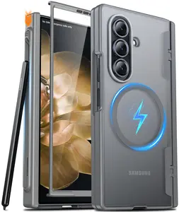 Magnetic Case for Samsung Galaxy Z Fold 7 with Built-in Screen Protector [S Pen Slot] [Hinge Protection] [MagSafe Compatible] Matte Shockproof Cover