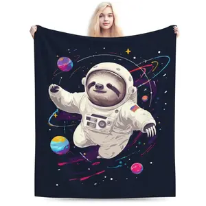 Space Sloth Astronaut Throw Blanket, Galaxy Themed Cozy Blanket, Soft Fluffy Lightweight Blanket for All Seasons, Anti-Pilling Washable Decorative Blanket, Multiple