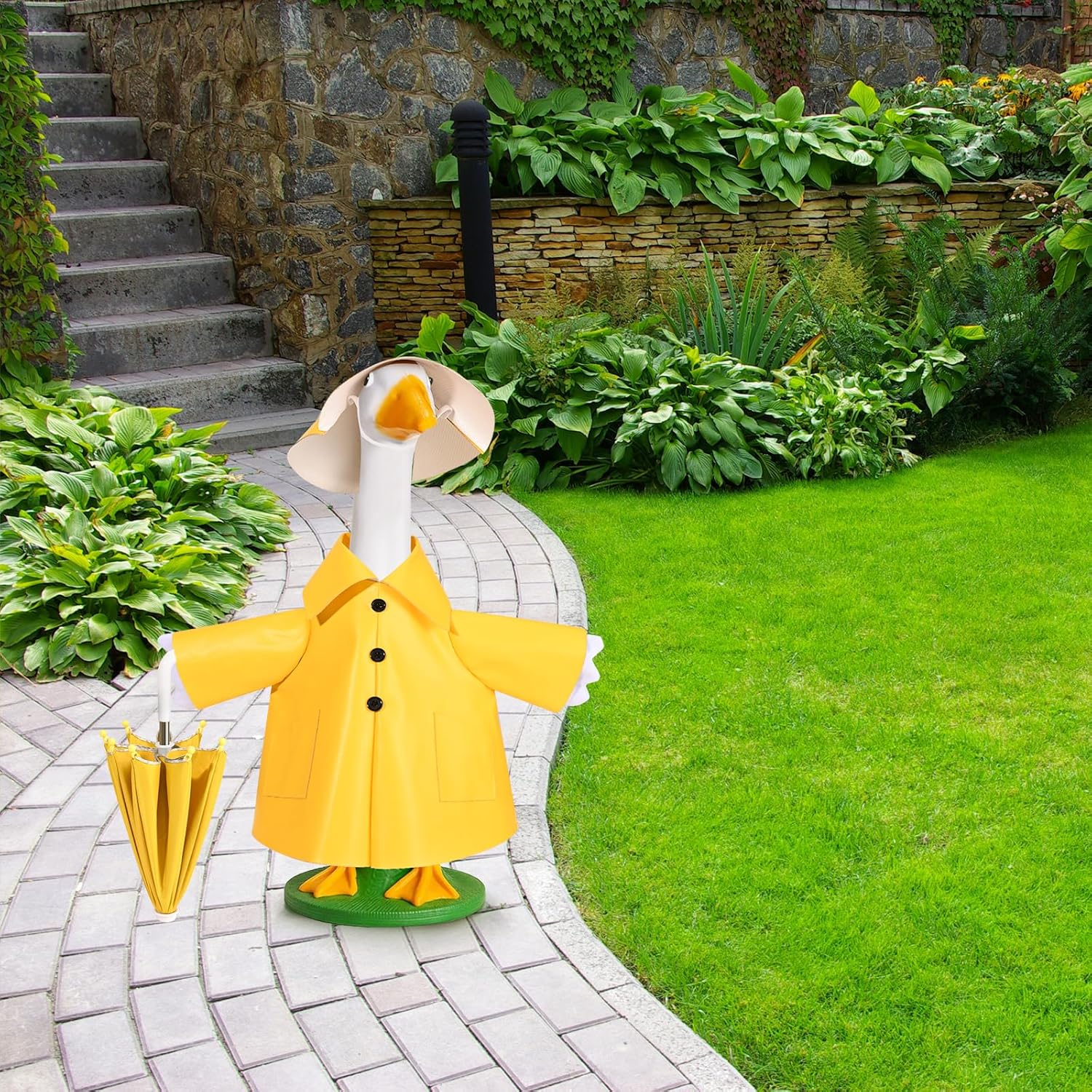 23Inch Porch Goose Raincoat Outfits – Summer Lawn Goose Clothes, Courtyard Goose Costumes, Home Decor & Housewarming Gift, Statue Patio Garden Decoration