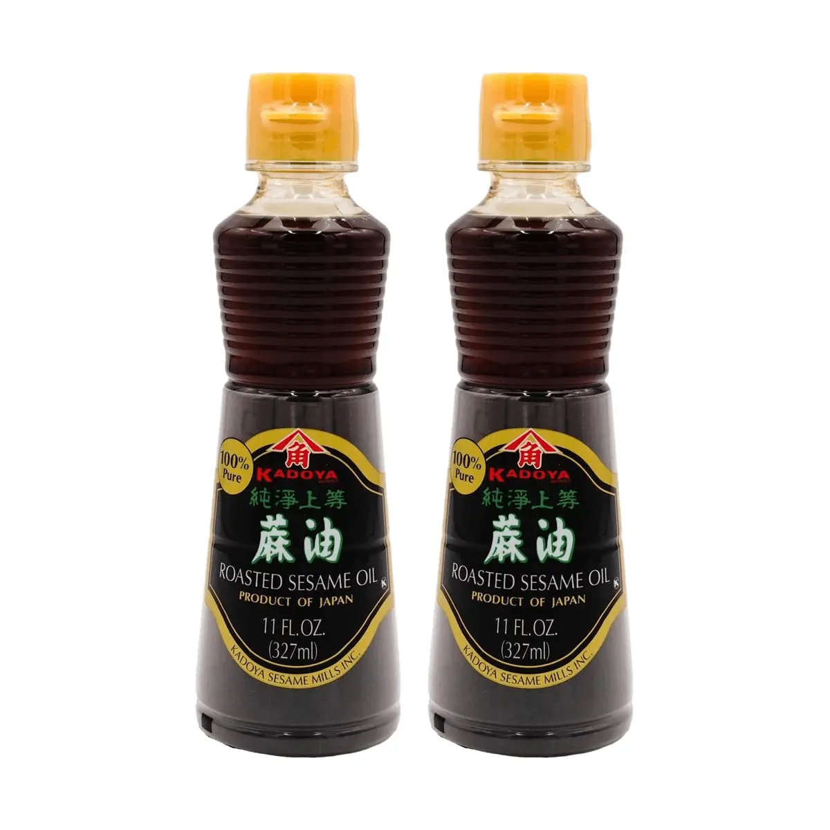 KADOYA Japanese 100% Pure Toasted Sesame Oil - 327ml Twin Pack for Cooking, Stir-Frying & Salad Dressing - Rich Nutty Flavor