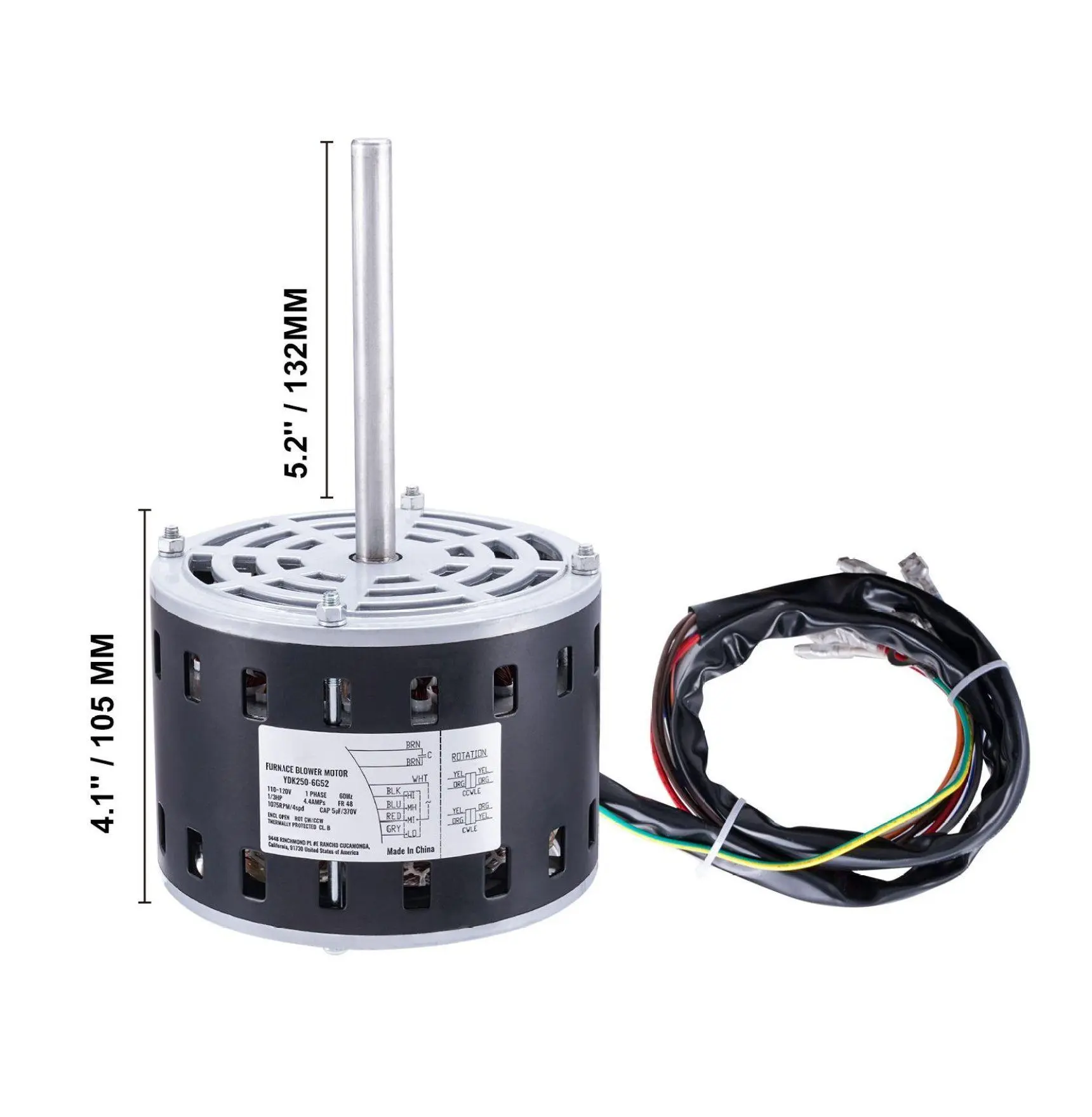 1/3 HP Furnace Blower Motor 110-120V 1075RPM 4 Speed CW/CCW 48 Frame Motor 1/3HP