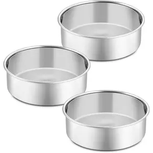 5 Inch Round Cake Pan Set of 3, Stainless Steel Round Baking Layer Pans Bakeware for Birthday Cake, Fit Oven/Pots/Pressure Cooker, Leakproof & Dishwasher Safe, Silver