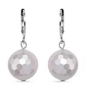 Shop LC White Shell Pearl Dangling Earrings in Stainless Steel