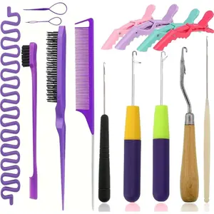 Crochet Hooks for Hair, 15-Piece Styling Kit for Braiding and Extensions, Passion Twist Extensions, Tail Comb, Duckbill Hair Clips, for Kids, Adults (15)
