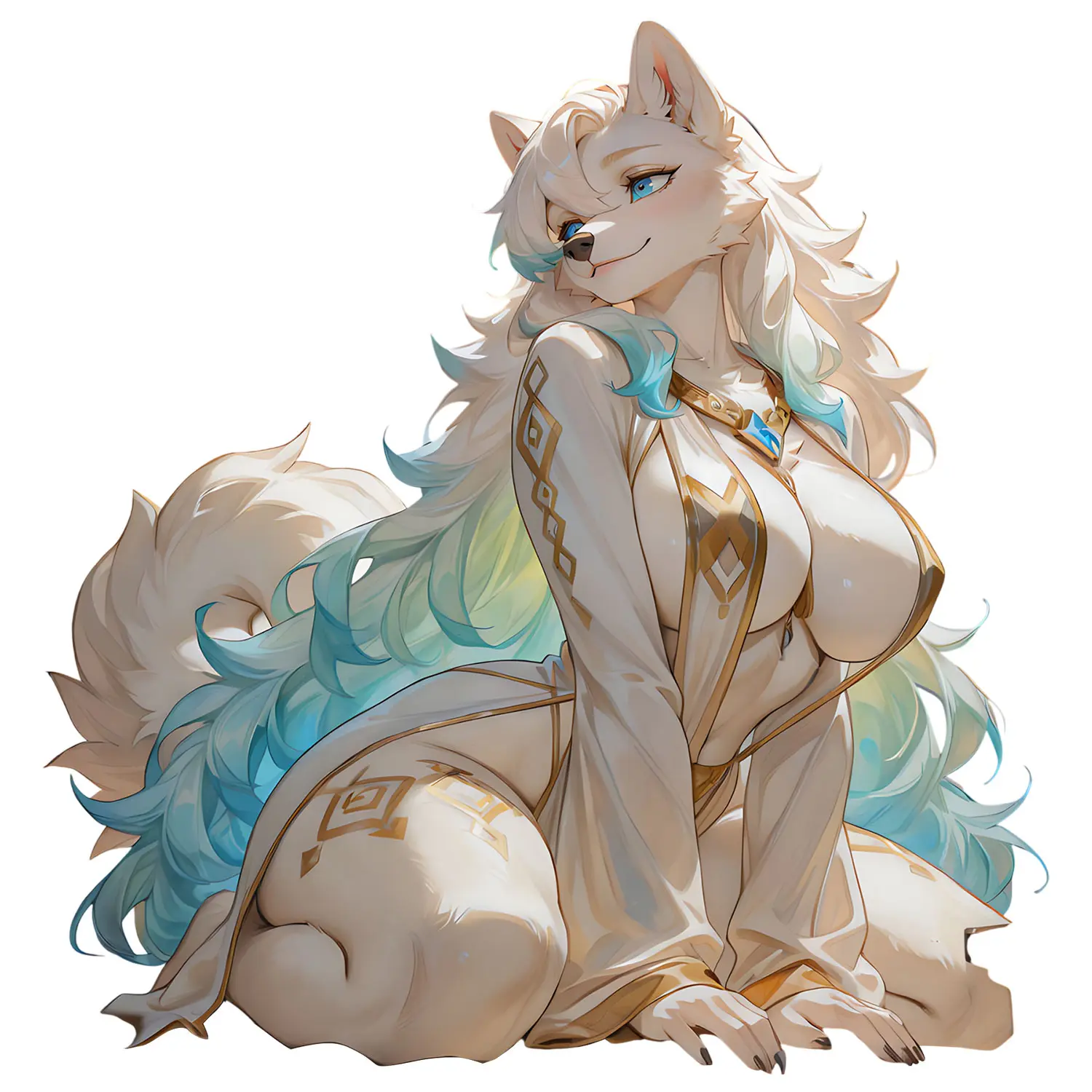 Elegant White Fox Spirit Sticker, Blue Gradient Fantasy Kitsune Anime Art, Premium Vinyl Decal for Phone Case, Laptop, Water Bottle, Journal or Tablet