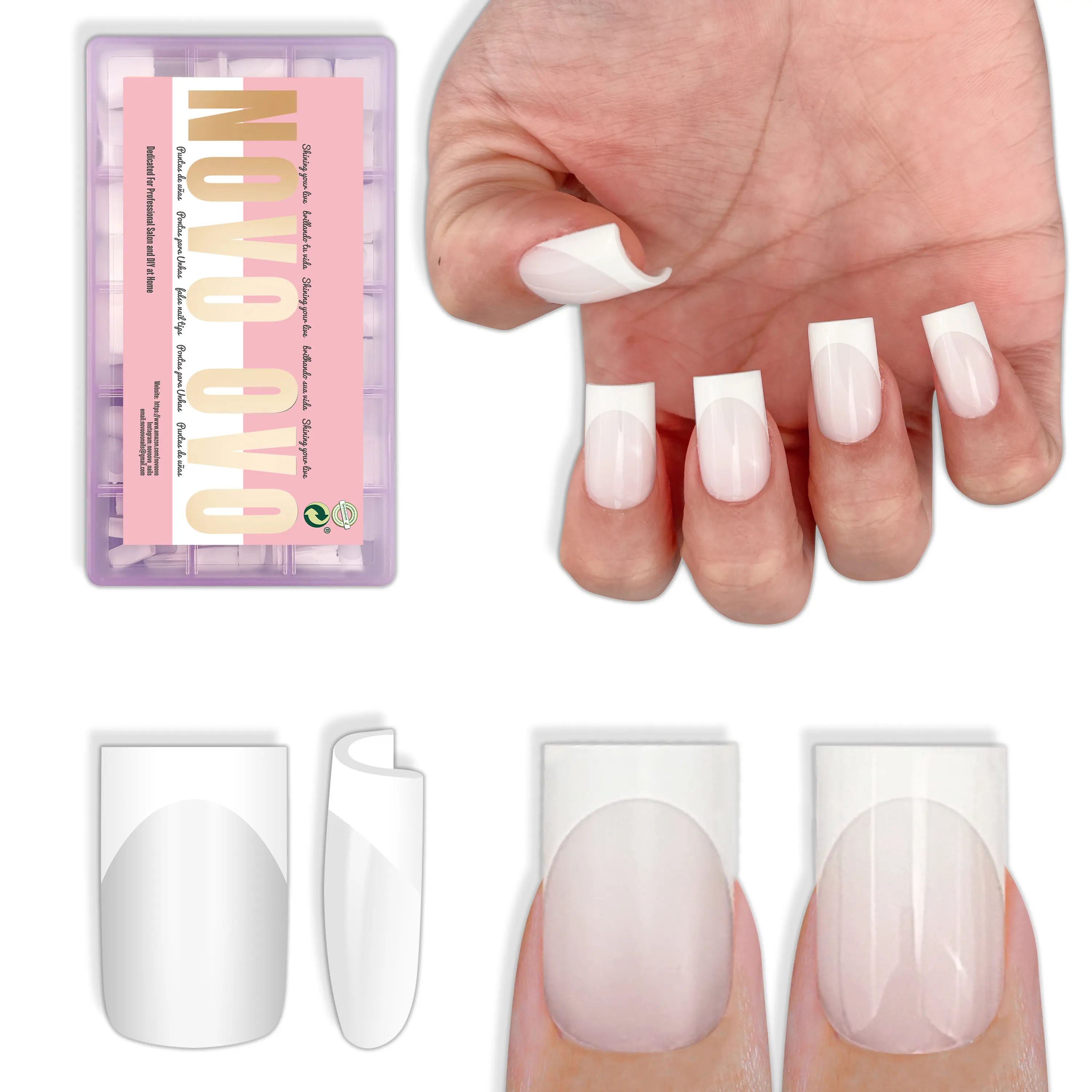 Short Sharp Square White French Tip Milky White
