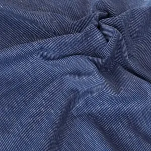 100% Linen Woven Striped Fabric by the Meter, Blue Dinan Two-Color Striped Material for Fashion Jackets, Dresses, Pants, Home Decor, Crafting