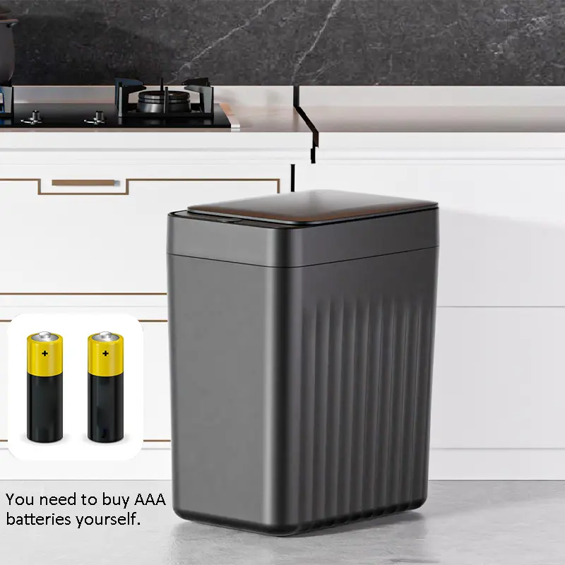 New Striped Smart Trash Can, Battery Powered, 10L/2.2 Gallon, Sealed Design, No Battery Included, Suitable for Bathroom, Office, Kitchen