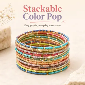 Rainbow Pastel Seed Bead Fashion Bracelet - Elastic, Multicolor Stackable, Lightweight Feminine Accessory for Women, Colorful Stretch Costume Jewelry, Ideal Teen Girl Gift, Elastic Bracelets