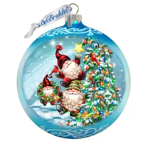 G.DeBrekht 73927B-DG 5 x 5.5 in. Reaching High Dwarfs Blue Large Glass Christmas Collectible Ornaments