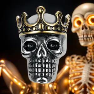 Men's Gothic Stainless Steel Skull Crown Ring, Retro Hip-Hop Geometric Design, Gold Zircon Fashion Ring, Halloween Gift Jewelry for Daily & Party Use, Fashion Rings