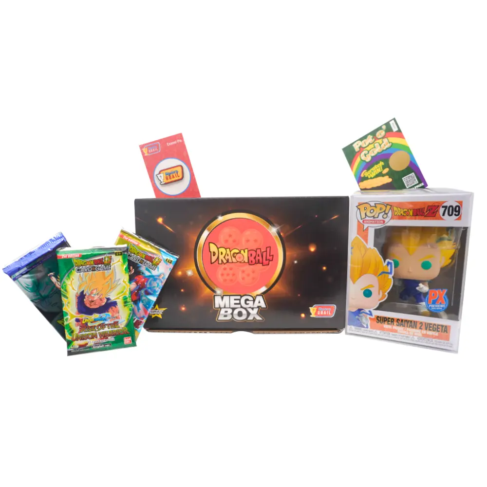 Dragon Ball Z Multiple Collectibles Box Set - Funko Pop Figure, Non-Sports Trading Card Booster Packs, Enamel Pin & Bonus Items, Character Art