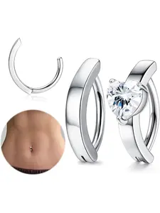Smooth 2 Pcs Silvery Shining Navel Rings 14G Simple Clicker Surgical Steel Belly Button Rings for Women Men Trendy Simple Reverse Navel Rings Body Jewelry Set