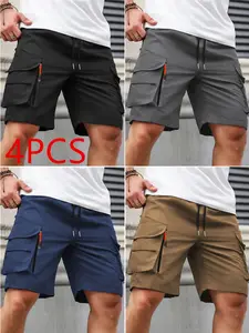 Men's Casual Workwear Shorts, Shorts With Pocket, Zip Pocket Short Pants, Waist Drawstring Gym Shorts, Multi-Pocket Outdoor Hiking Shorts, Daily Wear