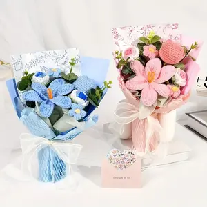 Handmade Crochet Tulip Bouquet  Mother's Day Christmas Thanksgiving Graduation Present Wed Fabric Tulip Home DecorWinter