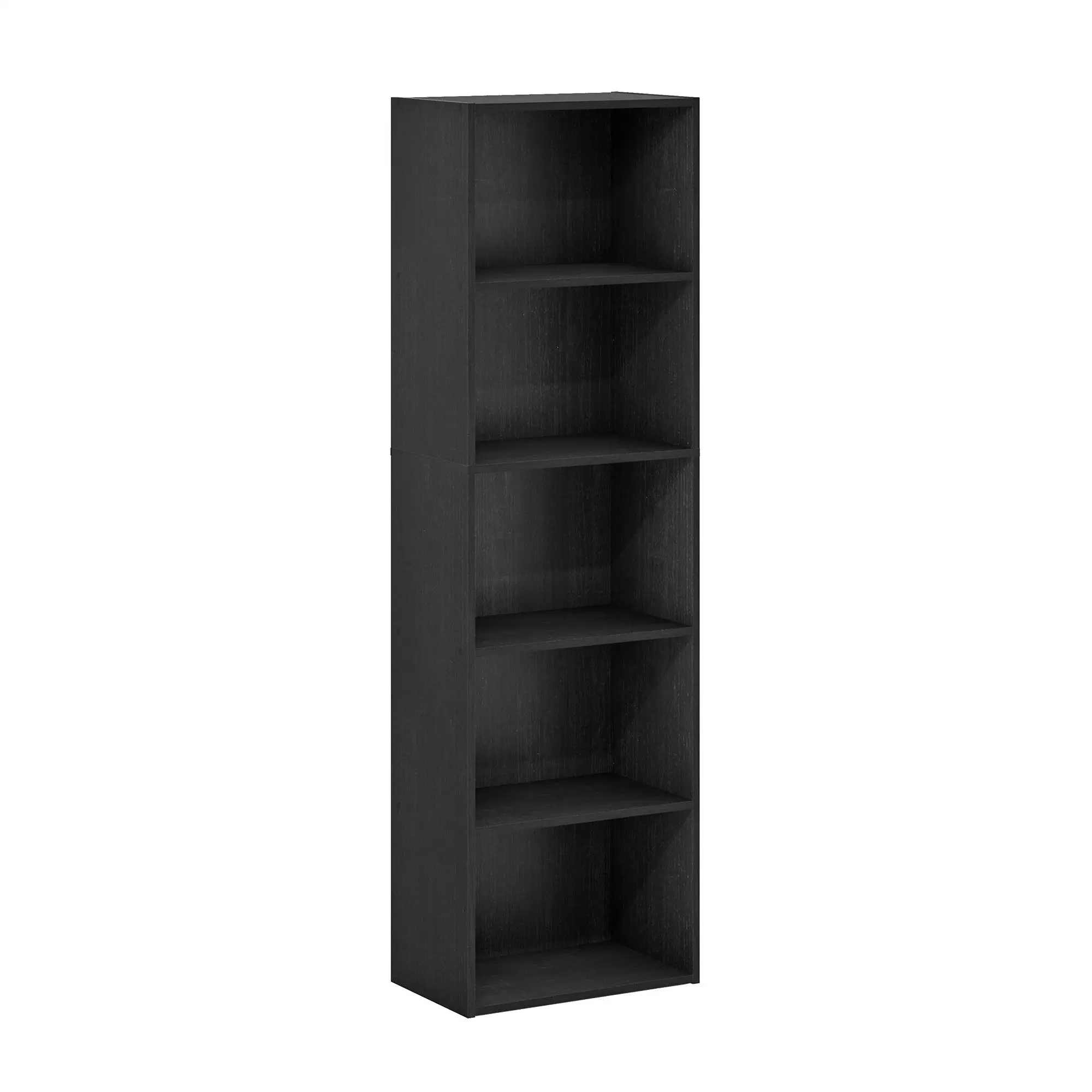 LUDER Minimalist 5-Tier Stackable Bookshelf - 5-Cube Open CARB-Certified Black Wood Unit, 9.4x15.8x52in Assembly-Required Shelf for Living Room, Home Office Book Nook & Collectibles Display, Clean Aesthetic