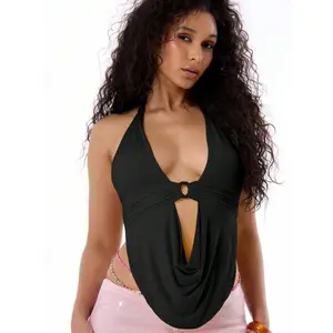 Sexy Draped Halter Top Suitable for Summer Vacation Ibiza Beach Wear Bohemian Style Ibiza Vacation Carnival Club Festival Western Night Out Top Suitable for Going Out