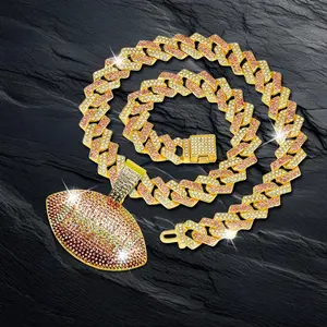 Classic Cuban Necklace with Colorful Football Pendants - Zinc Alloy Two-Piece Set for Men & Women Daily Wear Jewelry