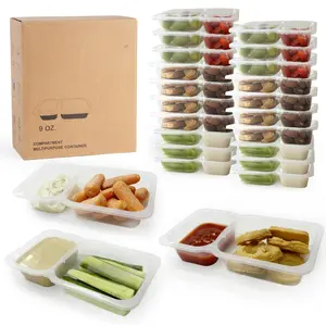 Bigger Snack Container Reusable Snack Box with Lid, BPA-Free Double Compartment Plastic Container for Sauce Storage Bento Box Kitchen Utensils