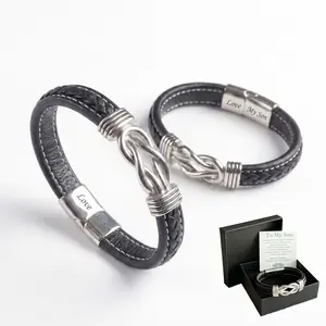 1pc To My Son Infinity Knot Leather Bracelet with Card, Stainless Steel Engraved Wristband Jewelry from Mom for Birthday Christmas Gift summerwins
