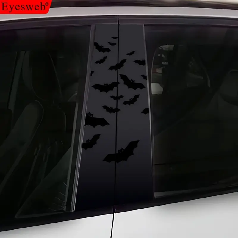 2D Bat Pattern 2pcs Set Waterproof and Sun-Proof Car B-Pillar Sticker - Durable vinyl with a semi-matte finish, easy to apply and waterproof, single-use Decal Sticker Vehicle Exterior Decoration