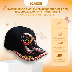 Dreamcatcher Beaded Baseball Cap Native American Style Hat Unisex Embroidered Brim with Native Pride Emblem Patch