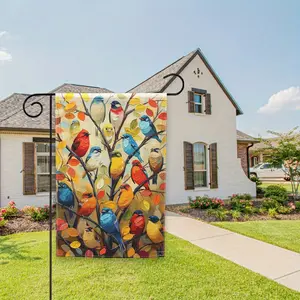 1pc Polyester Double-Sided Garden Flag - Seasonal Birds Tree Design, Outdoor Yard Decoration, No Electricity Required, Weather-Resistant House Flag for Spring, Summer, Fall - 12x18 Inches