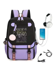 Katseye Merch  Backpack School Backpack for Girls Color-block School Bag Girls Backpack for School Kids Bookbag with USB Charging Port