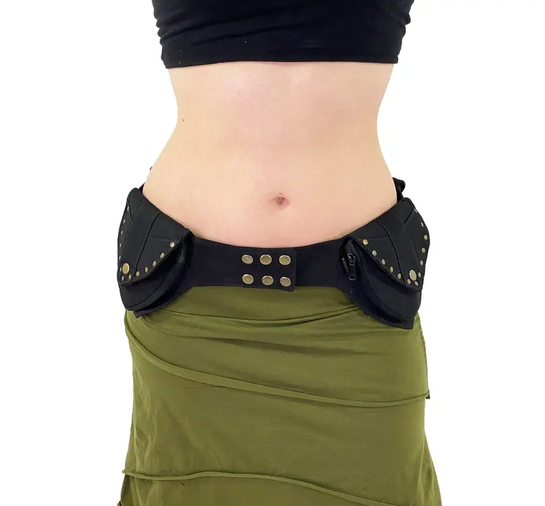 Cyber Pixie Utility Belt: Brass Accents, Festival Cosplay Pocket Belt