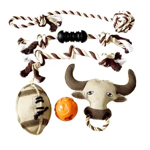 6-Piece Dog Toy Gift Set Plush Canvas Braided Ball Knot Rope Toys & Treat-Dispensing Ball for Medium to Large Dogs Engaging Durable Playtime Fun