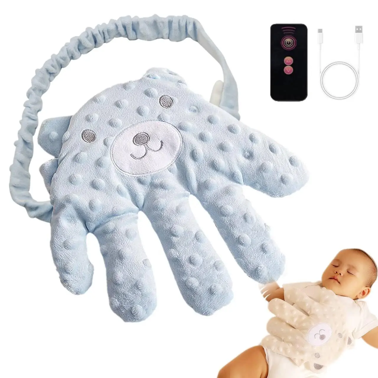 Baby Soothing Palm, Baby Startle Prevention Hand Glove, Electric Infants Sleep Aid Hand Glove,Baby Sleep Automatic Beater (Pink Bear)