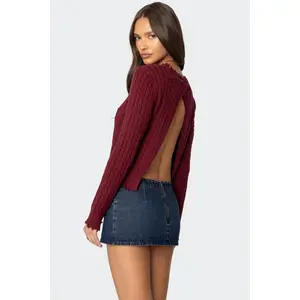 Split Open Back Cable Knit Sweater Split Open Back Cable Knit Sweater