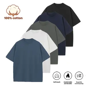 5 Pack Men's 230GSM Heavyweight 100% Cotton T-Shirts, Unisex Oversized Solid Color Crew Neck Basic Tees, Soft Fade Proof Durable Casual Tops for Everyday Menswear，Streetwear & Loungewear