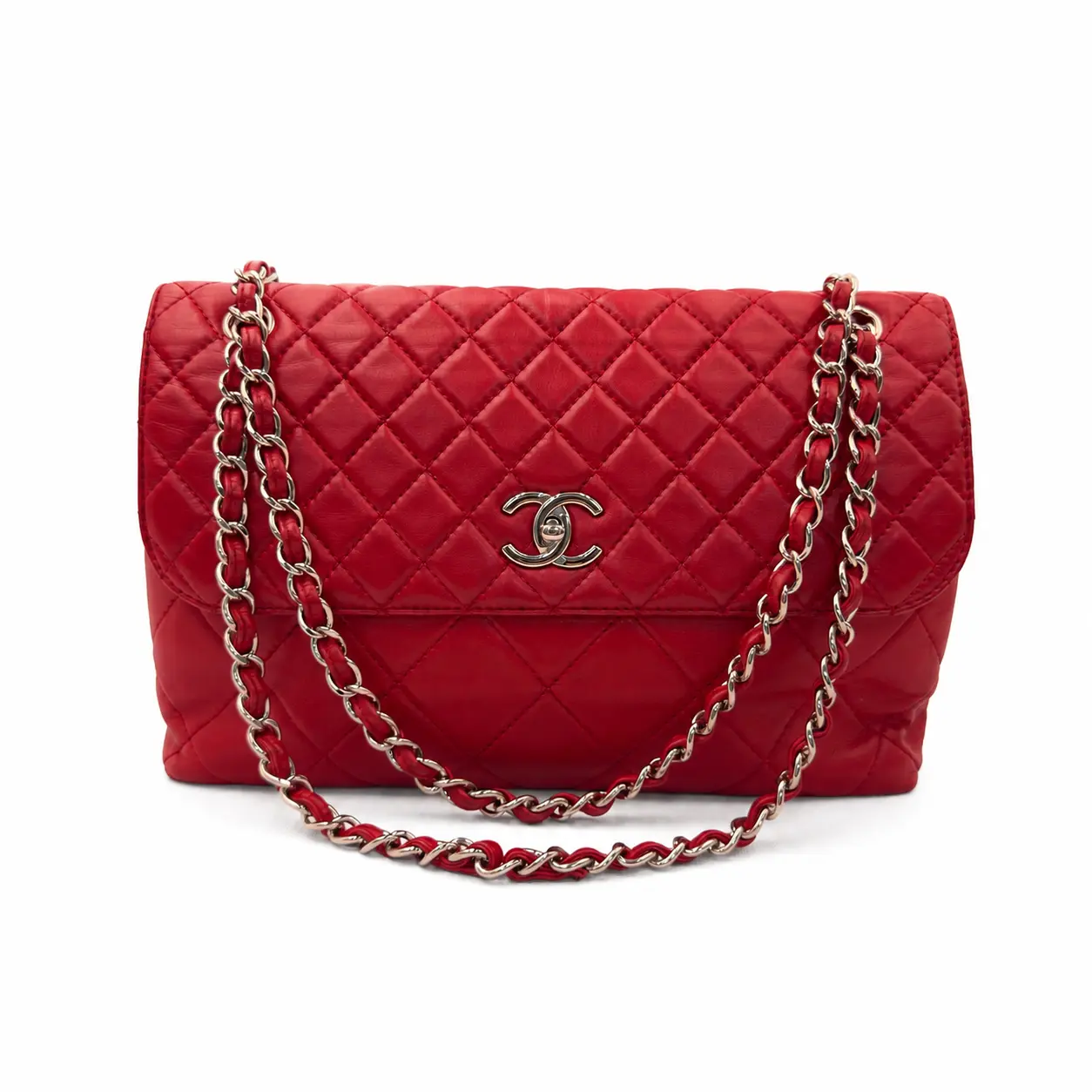 Pre-owned CHANEL Classic Flap Quilted Leather Shoulder Crossbody Bag Red, Silver Metal Chain, PD6817 26.08.03, Leather/Metal