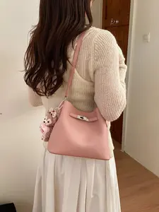 2026 Spring New Alligator Pattern Bucket Bag, Fashion Simple Handbag Shoulder Crossbody Women's Bag, Lock Closure Handheld Small Bag