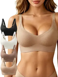4Pcs Women's Seamless Bra Wireless Soft Bralette Full Coverage Push Up T-shirt Comfortable Everyday wear