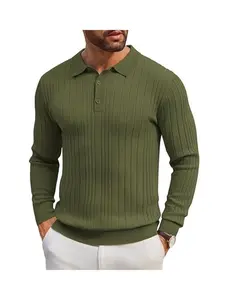COOFANDY Men's Knitwear Polo Shirts Long Sleeve Casual Button Down Ribbed Polo Shirt Fashion Golf Shirts