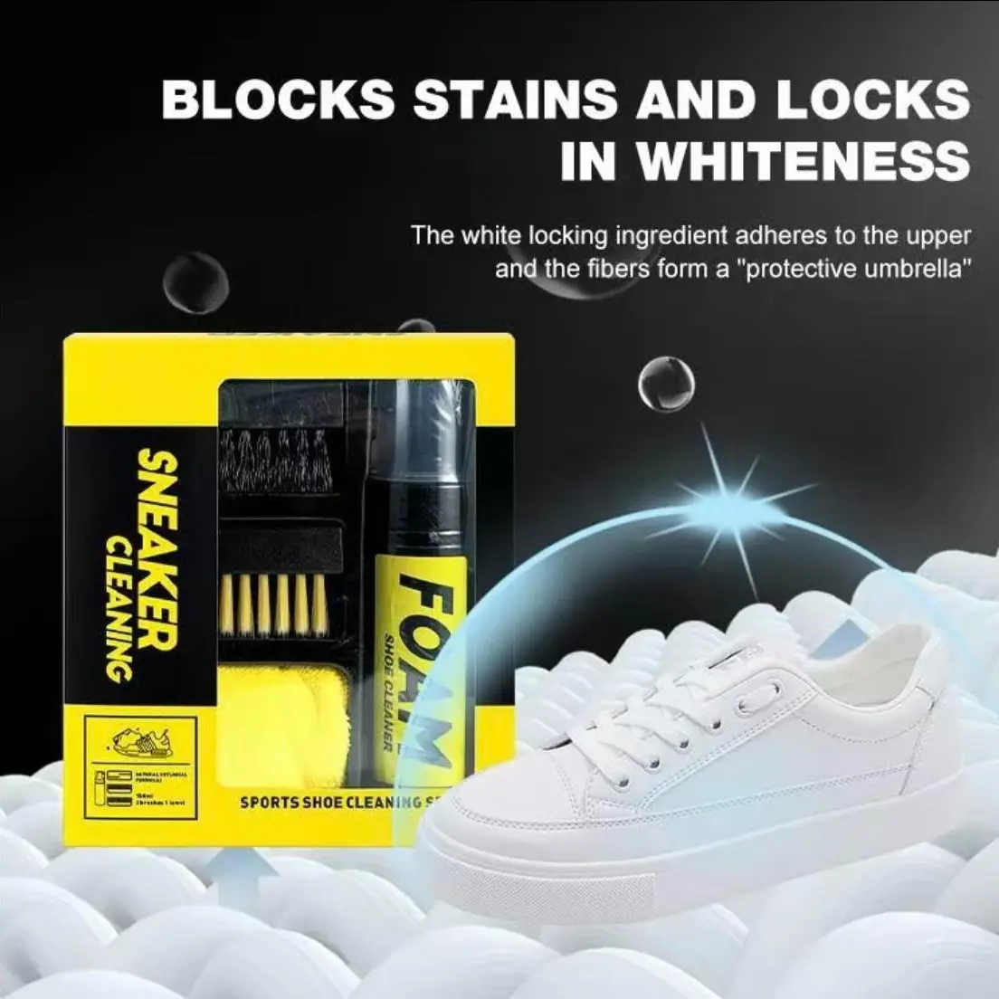 Multi-purpose foam cleaner, sneaker cleaning kit, Whitesneakers / suede / sports shoes shine with just one wipe,carfoamcleaner, cleaning set, 5.3 oz sneaker cleaner (including2Kbrushes and 1 microfiber towel),leather shoes, suede,boots summervibes