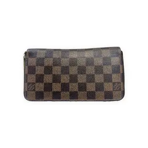 Pre-owned Louis Vuitton Damier Ebene coated canvas Small Leather Goods Zippy Wallet brown checkerboard Very Good S014260414020