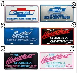 6 Styles Chevy The Heartbeat of America, Building A better Way Pink Red Black Color License Plate, Car Tag, Car Exterior Accessories