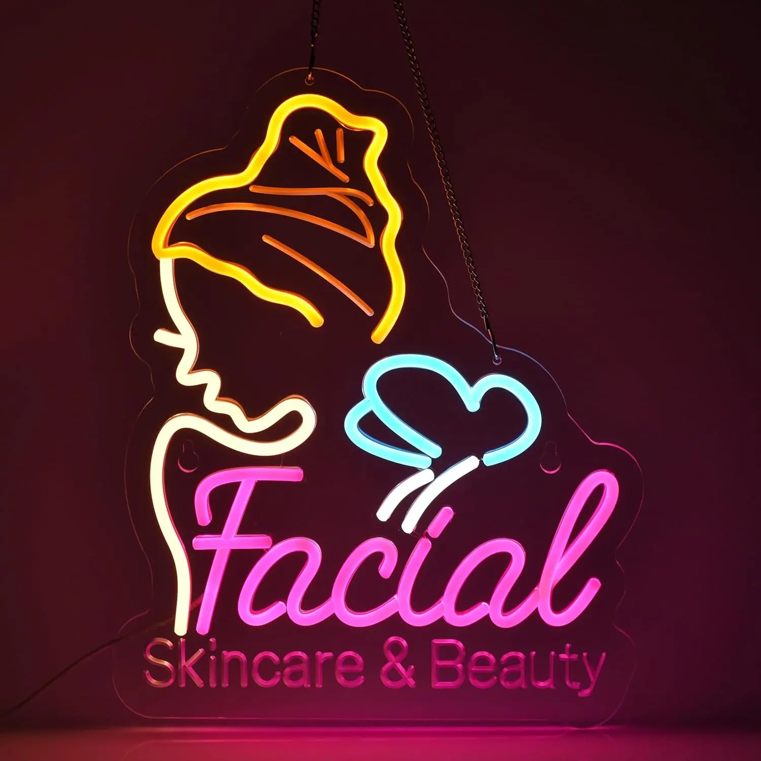 Neon Face Light for Skincare, Wall-Mounted Art Decor, USB Powered, Adjustable Brightness, Ideal for Beauty Salons, Spas, Hair Studios