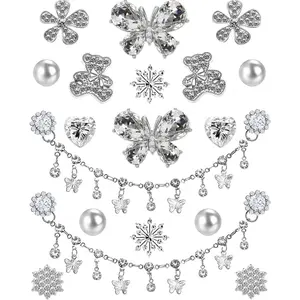 Bling Shoe Charms Designer Jewelry Accessories for Women Girls Luxury Rhinestone Butterfly Jewelry Shoe Decoration with Bling Girly Chains Fashion for Party Favors Birthday Gifts