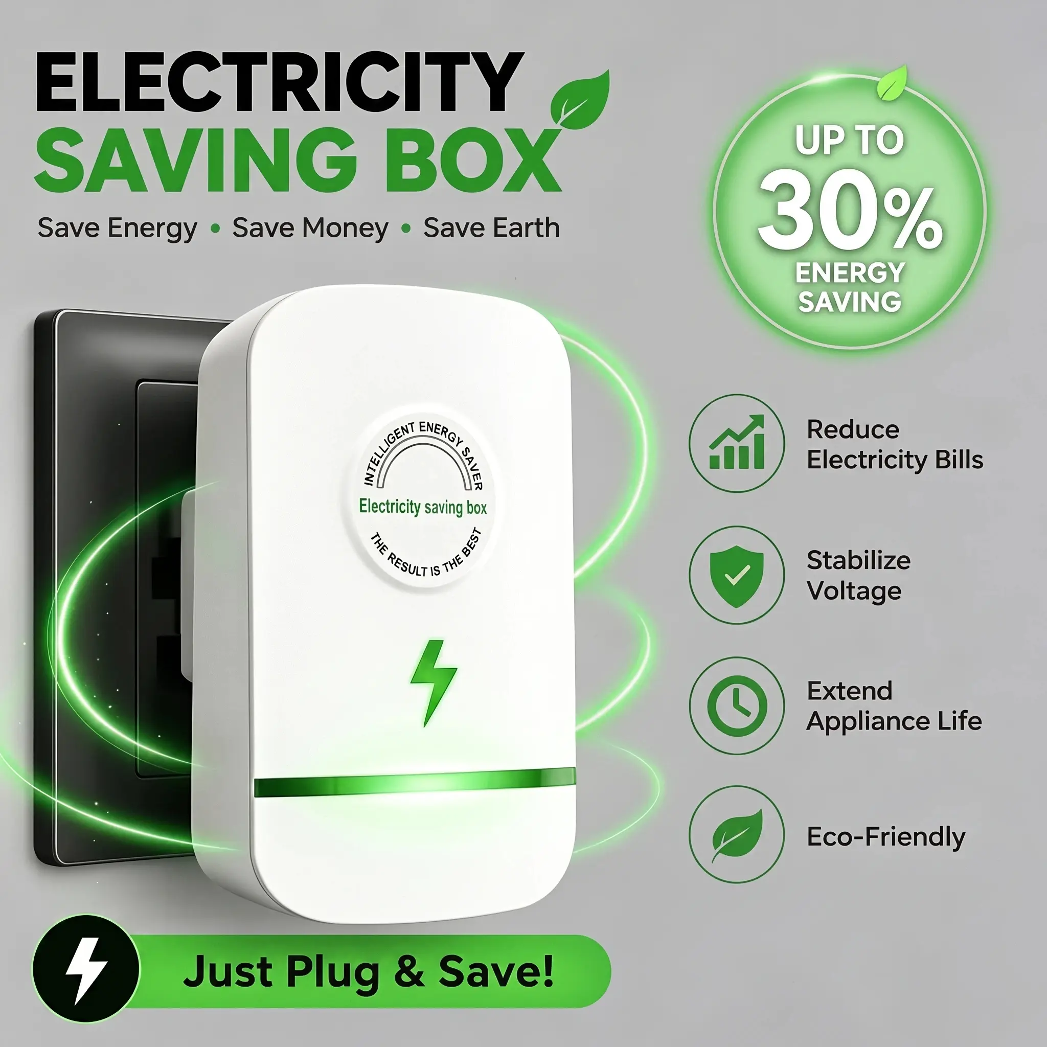 1/2/4pCS 2026 Updated Stop W Smart Energy Saver Plug, AC Power Factor Corrector, Voltage Stabilizer, Surge Protector, Flame Retardant Box for Home Refrigerator & Office Equipment Parts (Computers & Office Use)